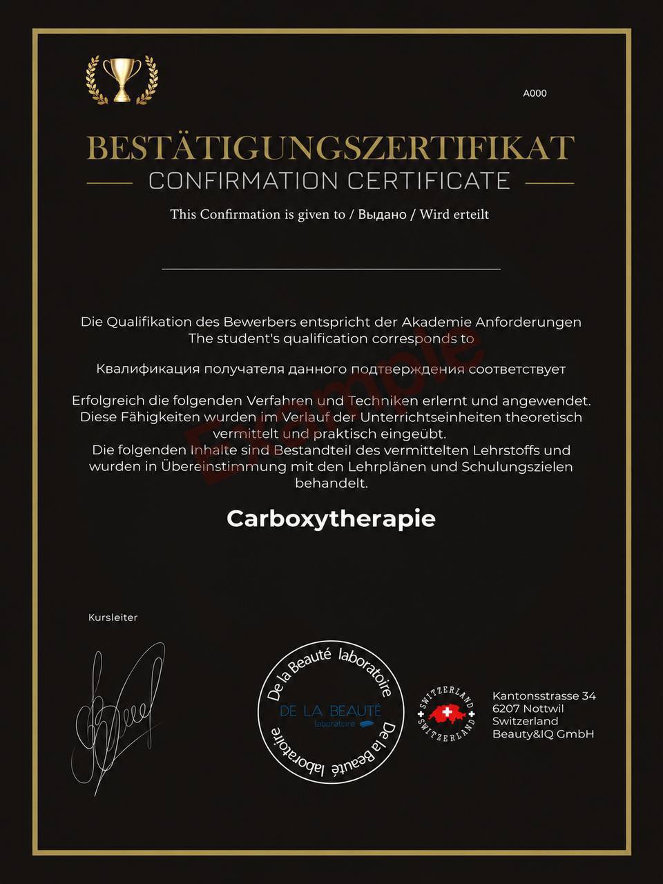 Carboxytherapie De La Beaute certificate